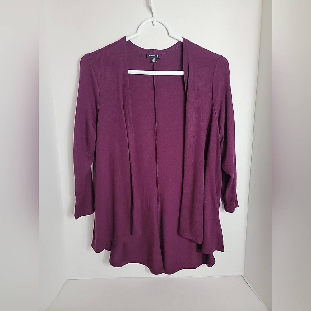 Torrid Women's Purple 3/4 Sleeve Open Lightweight Cardigan Sweater, 00